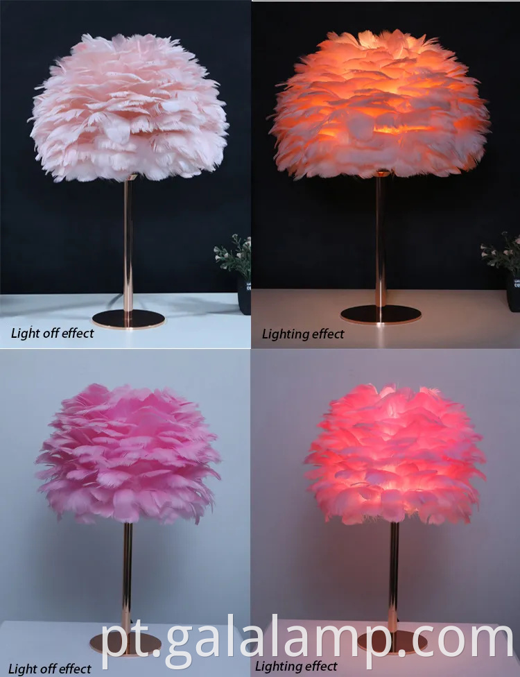 Lâmpada de mesa de penas de ouro rosa elegante para quartos elegantes